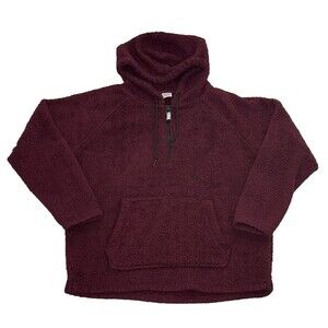 PINK Victorias Secret Large‎ Burgundy Hoodie 1/4 Zip Sweatshirt Sherpa Soft